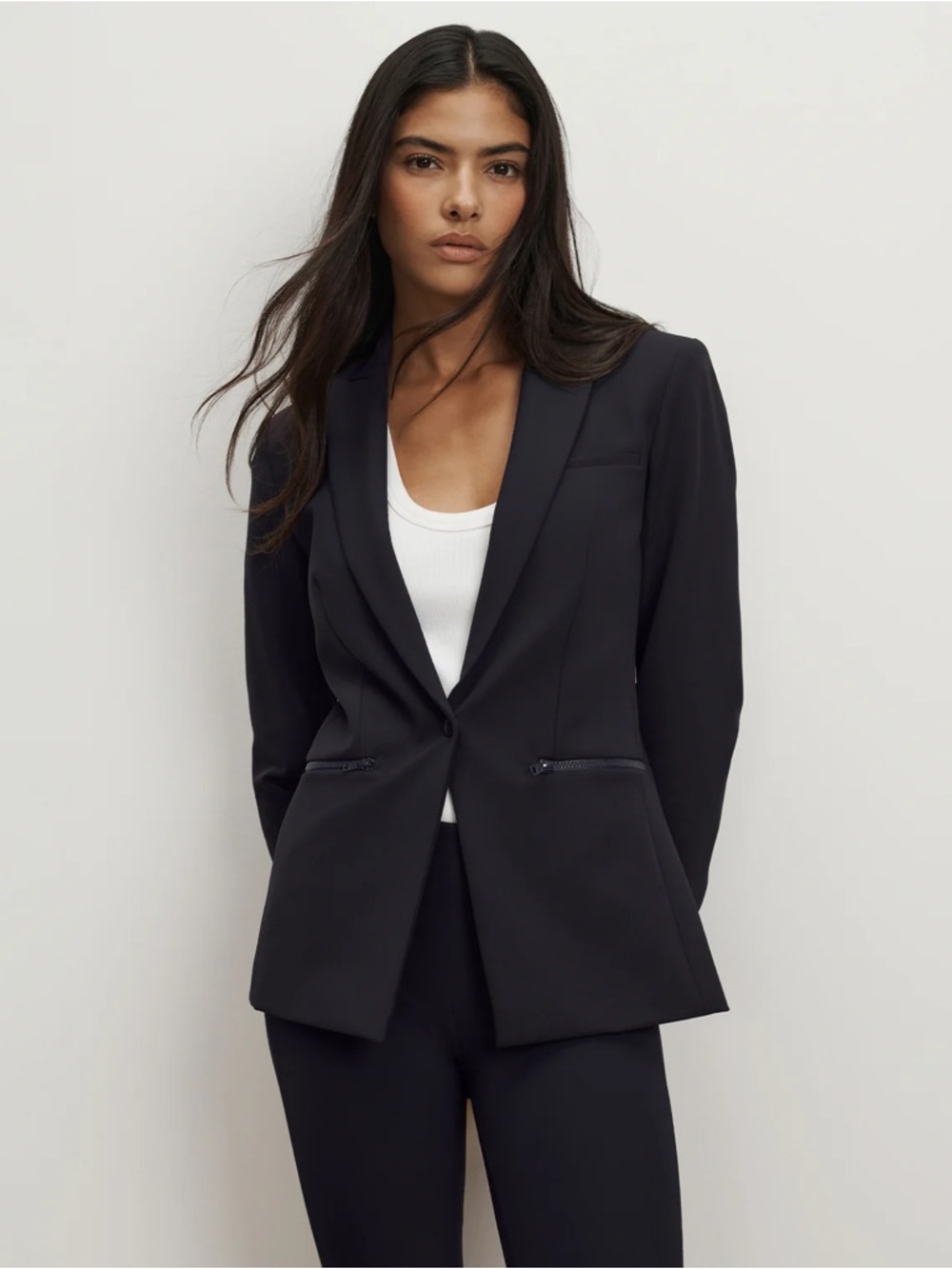 Veronica Beard Scuba Dickey Blazer Black Zip Pocket Jacket Tailored Stretch 0